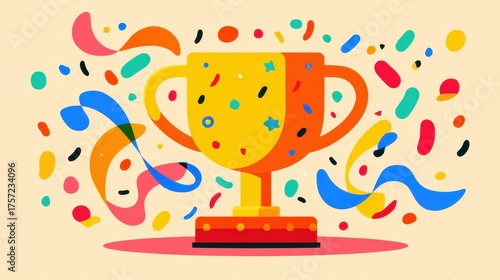 Celebrating Employee Appreciation Day: A Vibrant Trophy Design Surrounded by Colorful Confetti for a Joyous Workplace Celebration