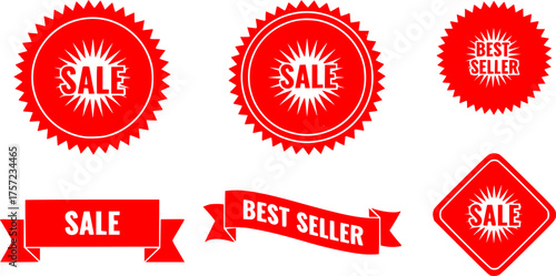 Retro 90s Sale Best Seller Badges Black Silhouette Vector Set. Discount, Promo, Offer, Label, Starburst, Vintage, E-commerce, Marketing.