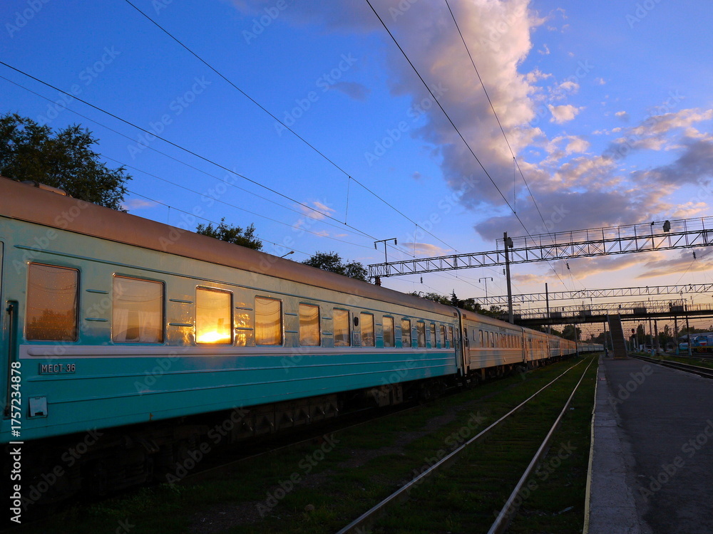 Obraz premium Railway station in Almaty. Almaty city in Kazakhstan, railway in the city