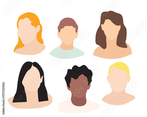 Elegant people Busts Contact Sheet – Soft Diverse Skin Tones, Gentle Cosmetics Illustration Vector