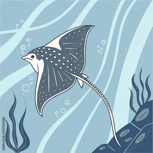 Elegant Spotted Eagle Ray Gliding Through the Blue Ocean