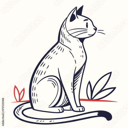 Elegant seated cat illustration with simple line work and a minimalist design