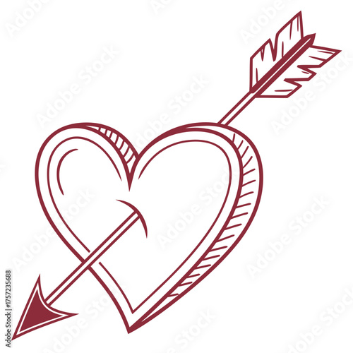Hand-drawn heart pierced by Cupid's arrow love symbol