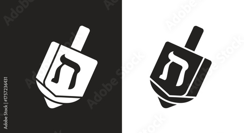 Hanukkah Dreidel Symbol Vector Icon in Solid Black and White Style