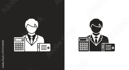 Accountant Glyph Vector Icon with Businessman Calculator for Finance and Business Applications