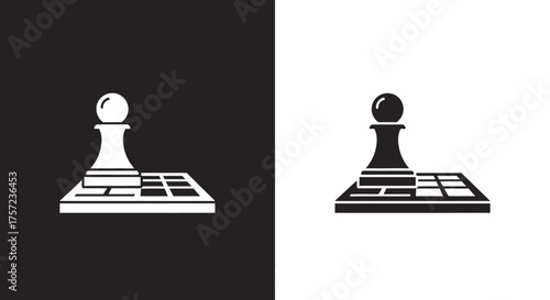 Icon Vector of a Minimalist Chess Pawn on a Chessboard for Strategy Branding
