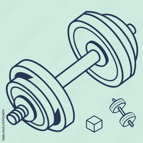 Isometric Dumbbell Line Art Illustration for Fitness and Gym
