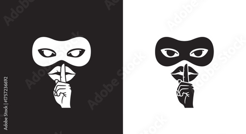 Secret Agent Vector Icon with Silence Gesture in Black and White