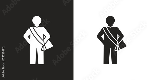 Minimalist Person with Sash Vector Icon in Black and White Glyph Style