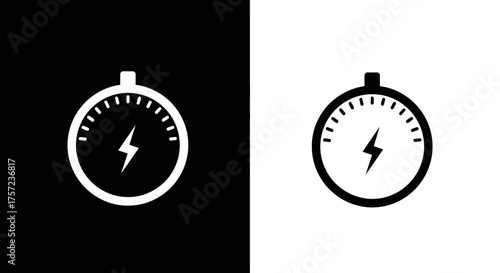 Minimalist Power Gauge Vector Icon with Lightning Bolt Symbol