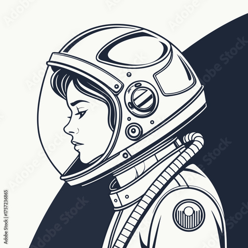 Profile portrait of a female astronaut in a space helmet