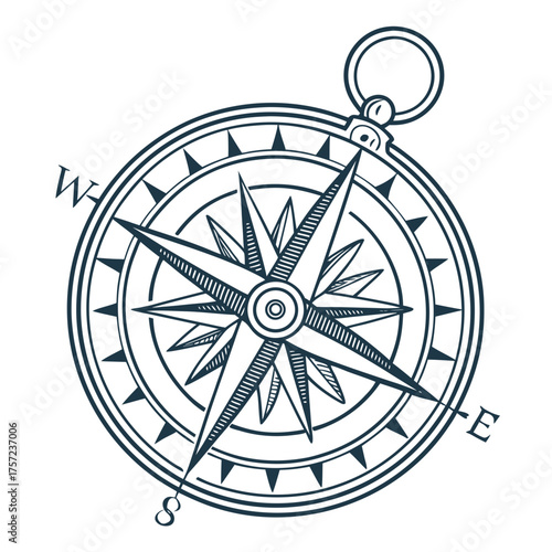 Vintage marine compass illustration for travel and direction