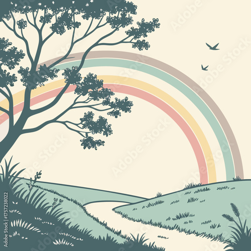 A Beautiful Rainbow Arches Over a Peaceful Green Landscape