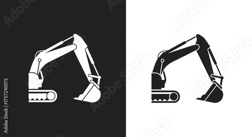 Construction Excavator Icon Vector Silhouette Illustration of Heavy Machinery in Black and White