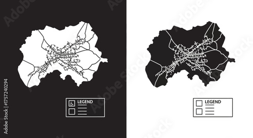Minimalist Vector City Map Template with Street Grid Illustration in Black and White