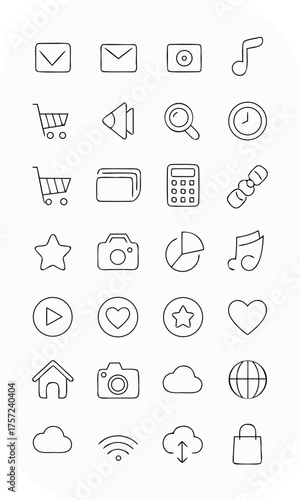 Assortment of Outline Icons for Web and Mobile User Interfaces thin line graphic
