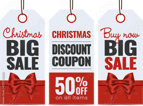 Christmas sale tags. Big sale, discount coupon. Vector.