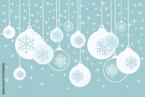 Christmas bauble decoration with snowflakes on blue background. vector illustration for greeting christmas and New Year card