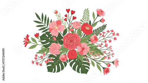 Romantic flower collection with flowers, twigs, leaves, herbs and berries. Vector design isolated on white background