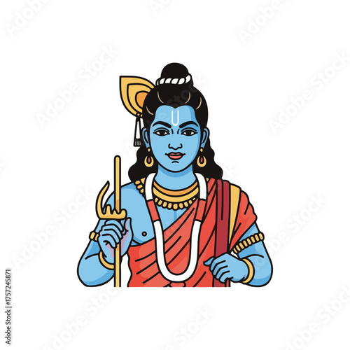 Shiva illustration depicts revered deity with divine attributes, rendered in vibrant hues against pure backdrop. Shiva illustration embodies symbolic power and spiritual serenity.