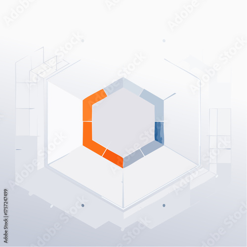 Abstract Hexagonal Diagram with Orange and Blue Sections for Data Visualization and Presentation