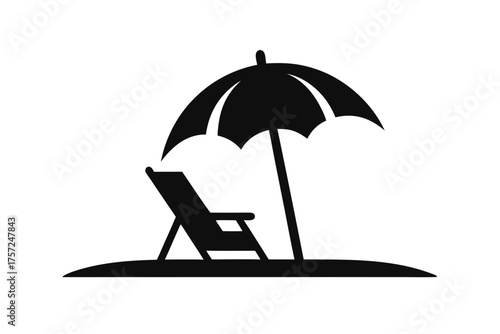 Beach chair  silhouette vector, Beach umbrella and chair  black symbol
