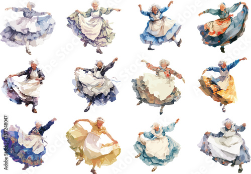 Watercolor Dancing Old Ladies Clipart