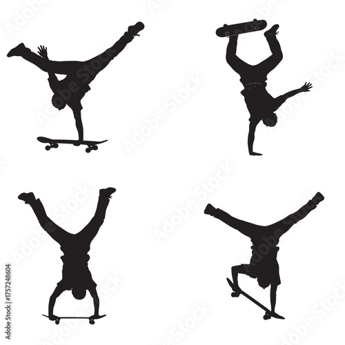"Gravity Rebels – Handstand Skateboard Silhouettes"