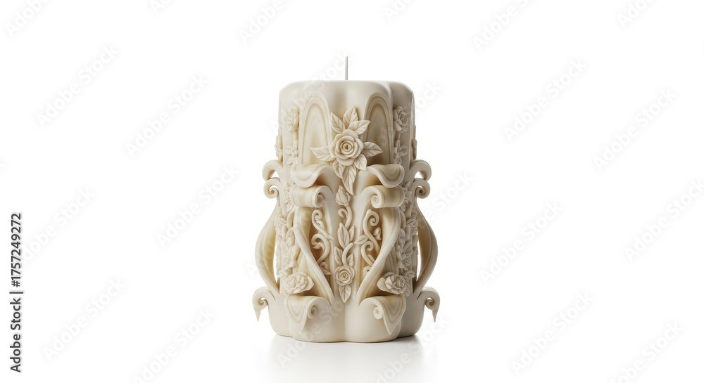 Fototapeta premium Intricately carved candle on white background