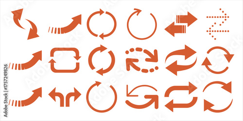 Collection of Orange Arrows and Circular Arrows Indicating Direction and Rotation