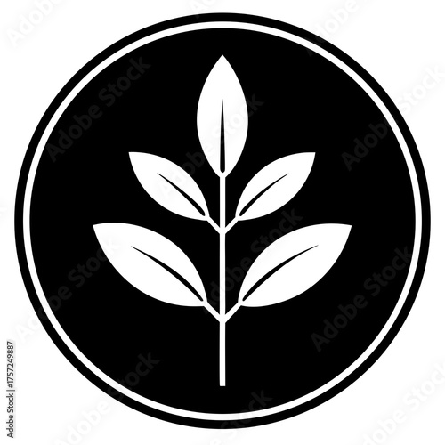 Minimal Plant Logo Design Inside Circle Vector Illustration