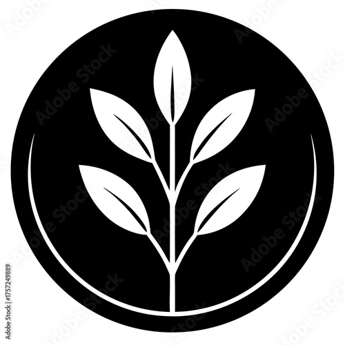 Minimal Plant Logo Design Inside Circle Vector Illustration