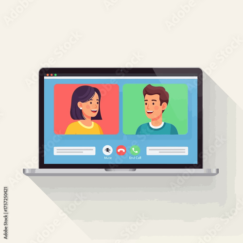 Laptop video call communication concept illustration