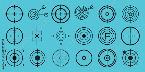 Collection of Target and Crosshair Icons on a Blue Background