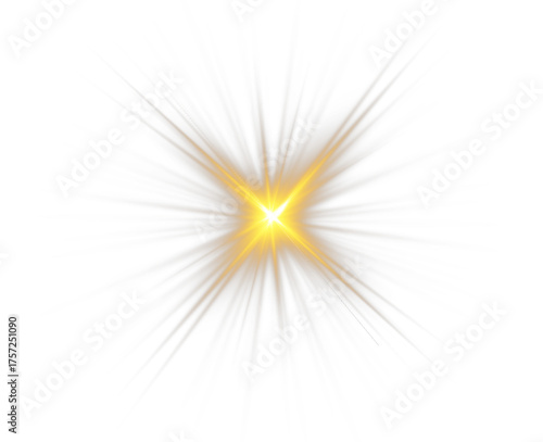 Bright gold glowing star PNG with transparent sparkle. Radiant beams and luminous highlights create elegant and magical visuals. Perfect for digital design, festive compositions, or artistic projects.