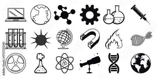 Collection of Science and Technology Icons: From DNA to Planets