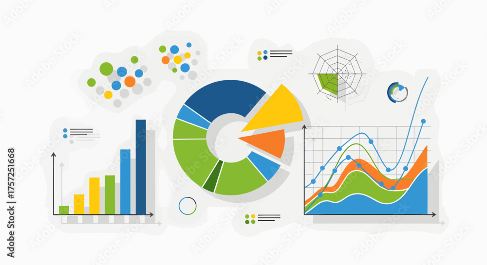 Obraz premium Analyzing Graphs, Charts, and Pie Diagrams in a Digital Workspace Environment