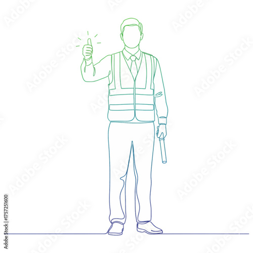 Man in safety vest giving thumbs up all clear code line art drawing gradient color