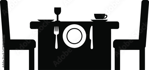 Simple silhouette of a dining table set for two
