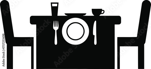Simple silhouette of a dining table set for two