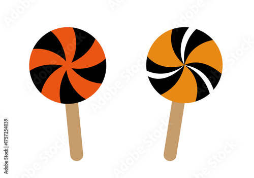 Halloween lollipop candy flat stock vector illustration set.
Halloween Kids candy element.
White background.