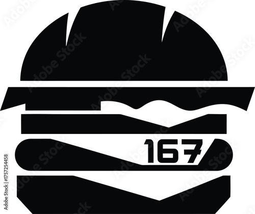 Stylized black and white burger logo with number 167