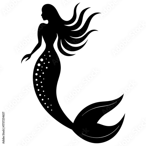Mermaid Tail Silhouette Vector Illustration on White Background