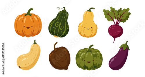 Cute cartoon vegetables with adorable faces
