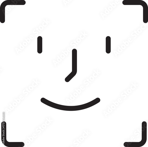 Face ID recognition icon in black color flat and line style, biometric face scan symbol, facial identification and security authentication vector