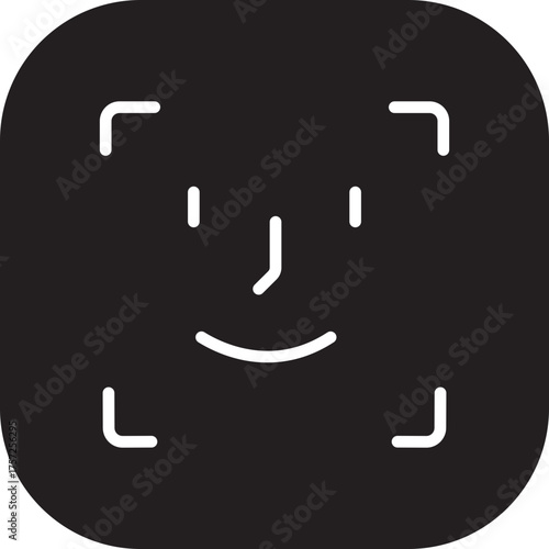 Face ID recognition icon in black color flat style, biometric face scan symbol, facial identification and security authentication vector