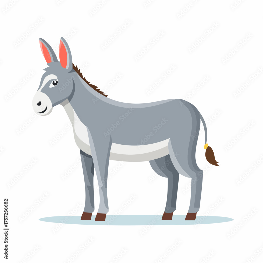 Fototapeta premium Donkey Portrait: A charming cartoon depiction of a donkey, presented in a friendly and approachable pose, highlighting the animal's distinctive features and gentle expression.