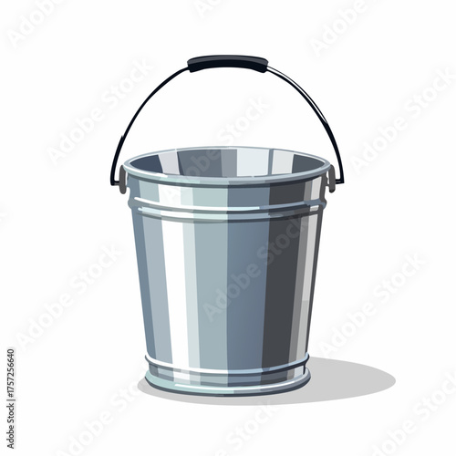 Metallic Bucket: This image showcases a shiny metal bucket with a sturdy handle, ready for a variety of tasks, from carrying water to holding supplies.