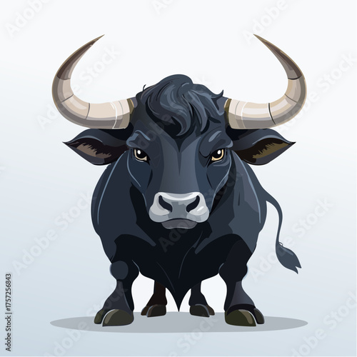 The Powerful Bull: A robust and formidable bull stands defiant, embodying strength and resolve. Its muscular physique, striking horns, and intense gaze convey an aura of dominance and determination.