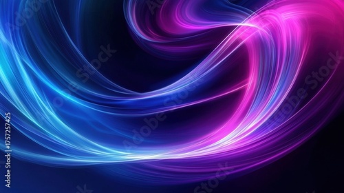 A vibrant, abstract swirl of blue and pink light patterns on a dark background, creating a dynamic and energetic visual effect.